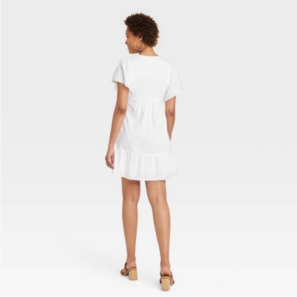 Knox Rose White Mini Tie Neck Cotton Blend Boho Peasant Sun Dress Size Medium - Picture 10 of 10